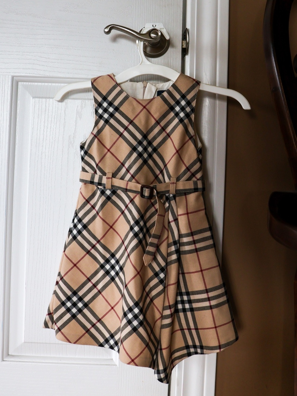 Burberry Tan Plaid Belted Cotton Blend Kids Dress